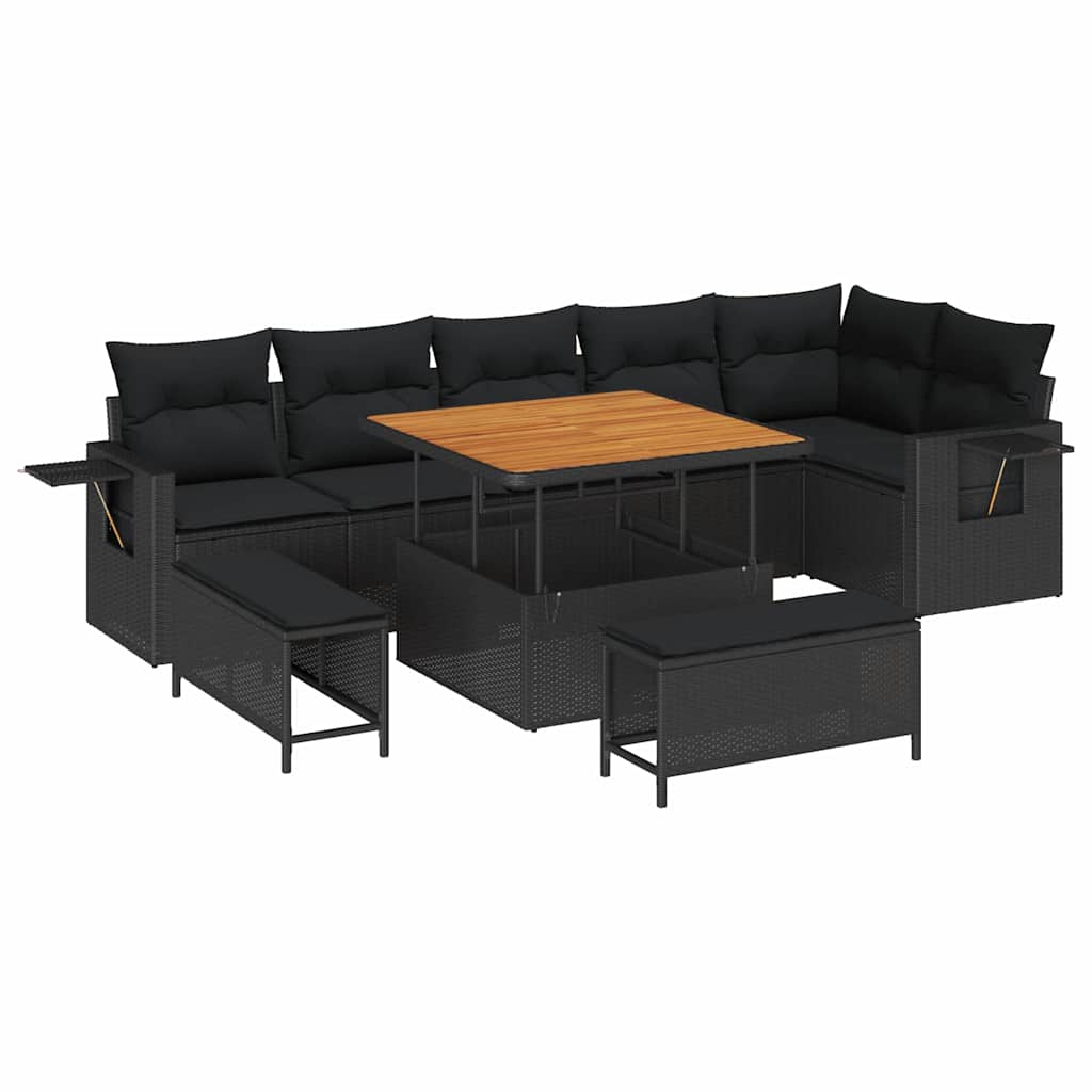 Conjunto de Sofá de Jardim 9 pcs Preto Rattan Sintético