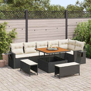 Conjunto de Sofá de Jardim 9 pcs Preto Rattan Sintético
