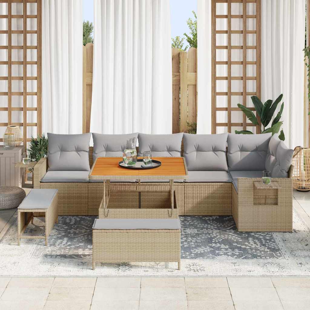 Conjunto de Sofá de Jardim 9 pcs Bege Rattan Sintético