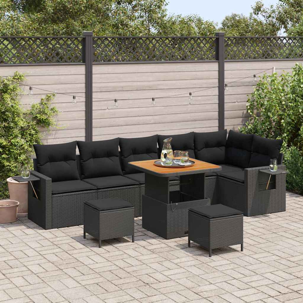 Conjunto de Sofá de Jardim 9 pcs Preto Rattan Sintético