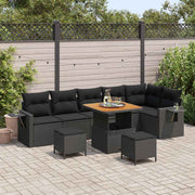 Conjunto de Sofá de Jardim 9 pcs Preto Rattan Sintético