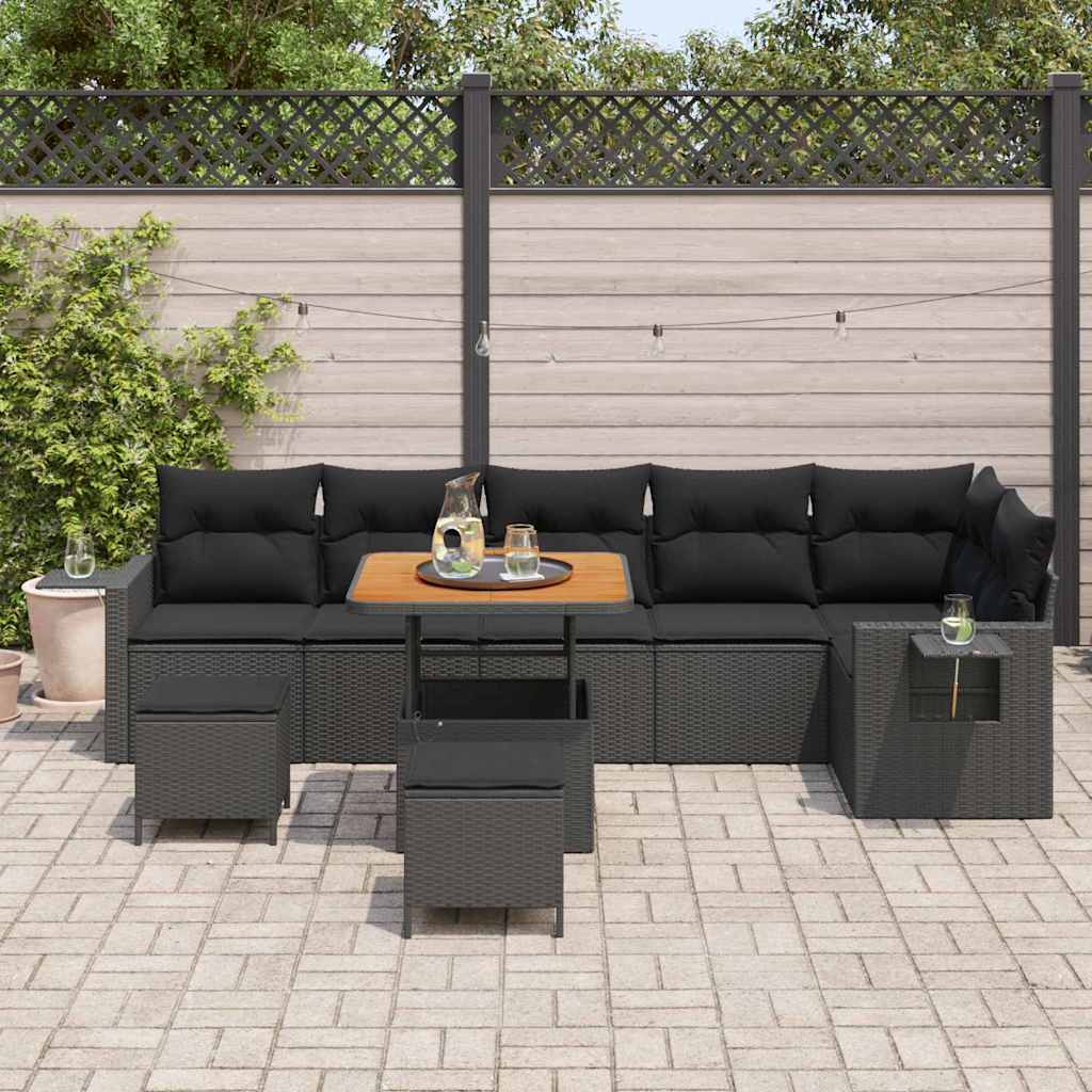 Conjunto de Sofá de Jardim 9 pcs Preto Rattan Sintético