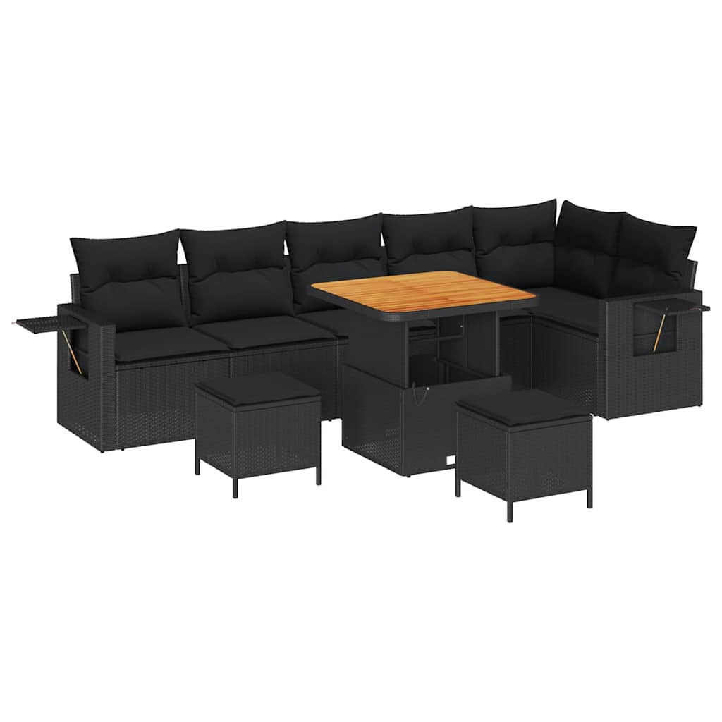 Conjunto de Sofá de Jardim 9 pcs Preto Rattan Sintético