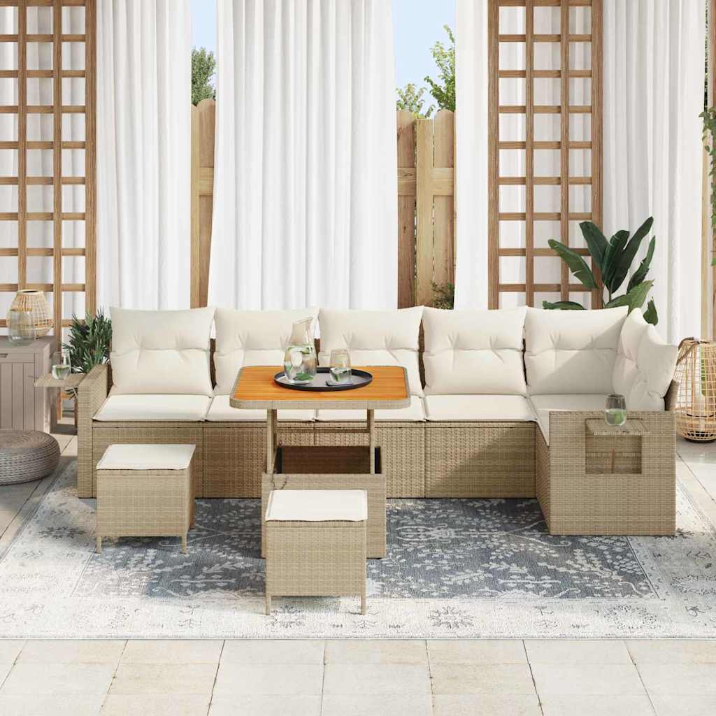 Conjunto de Sofá de Jardim 9 pcs Bege Rattan Sintético