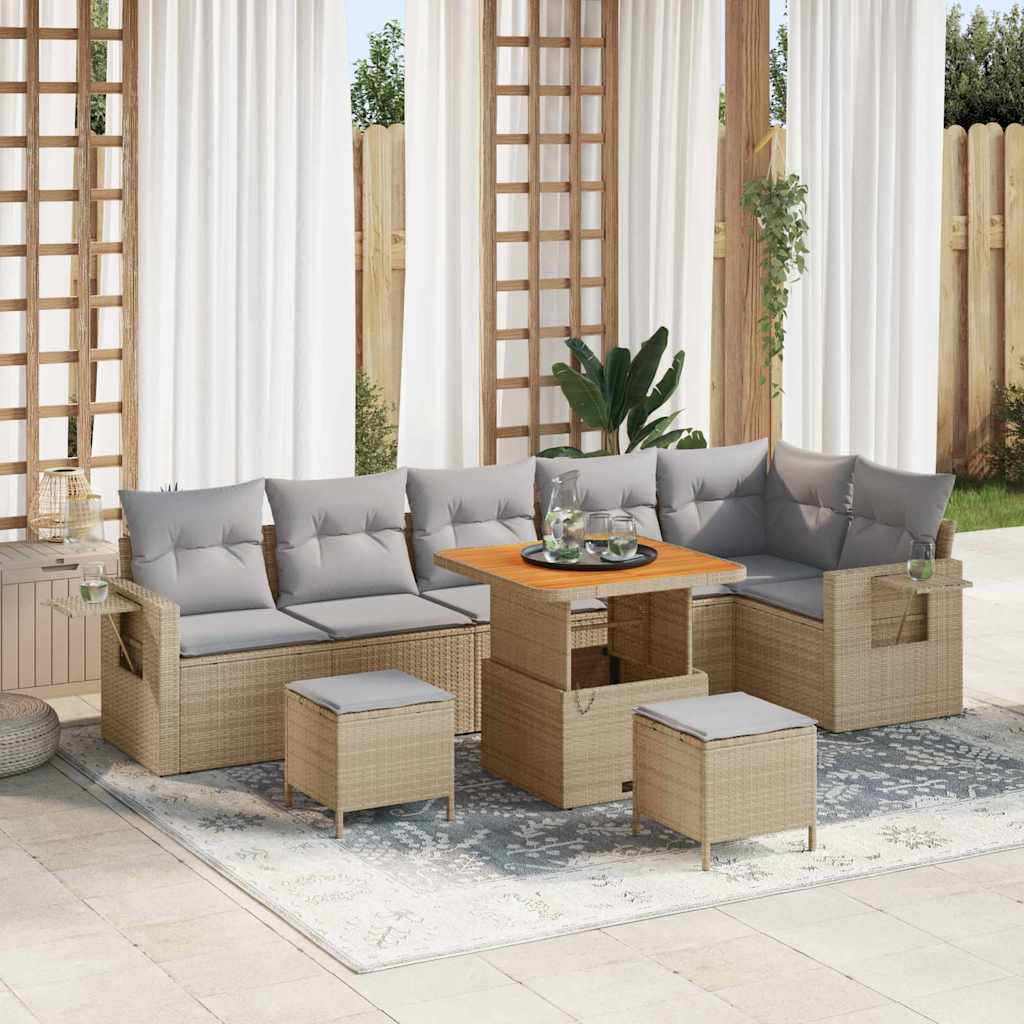Conjunto de Sofá de Jardim 9 pcs Bege Rattan Sintético