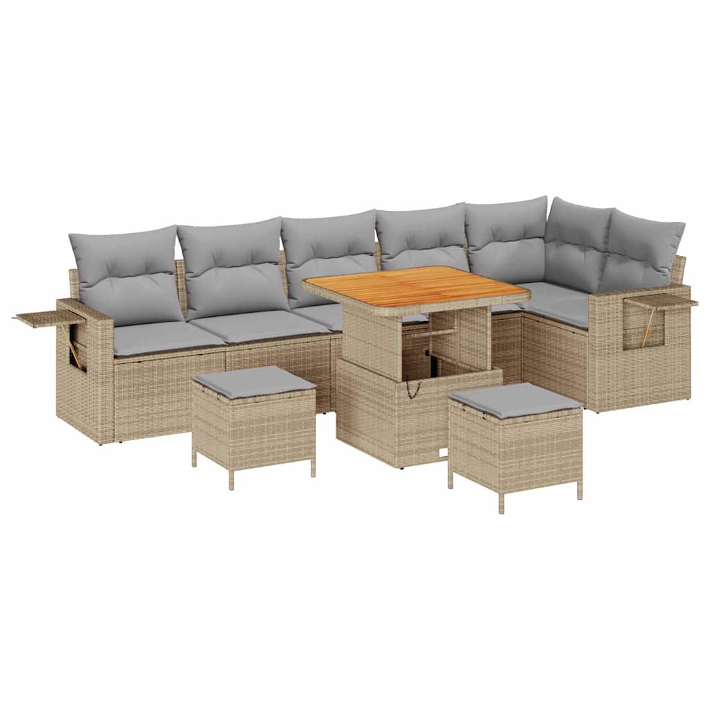 Conjunto de Sofá de Jardim 9 pcs Bege Rattan Sintético