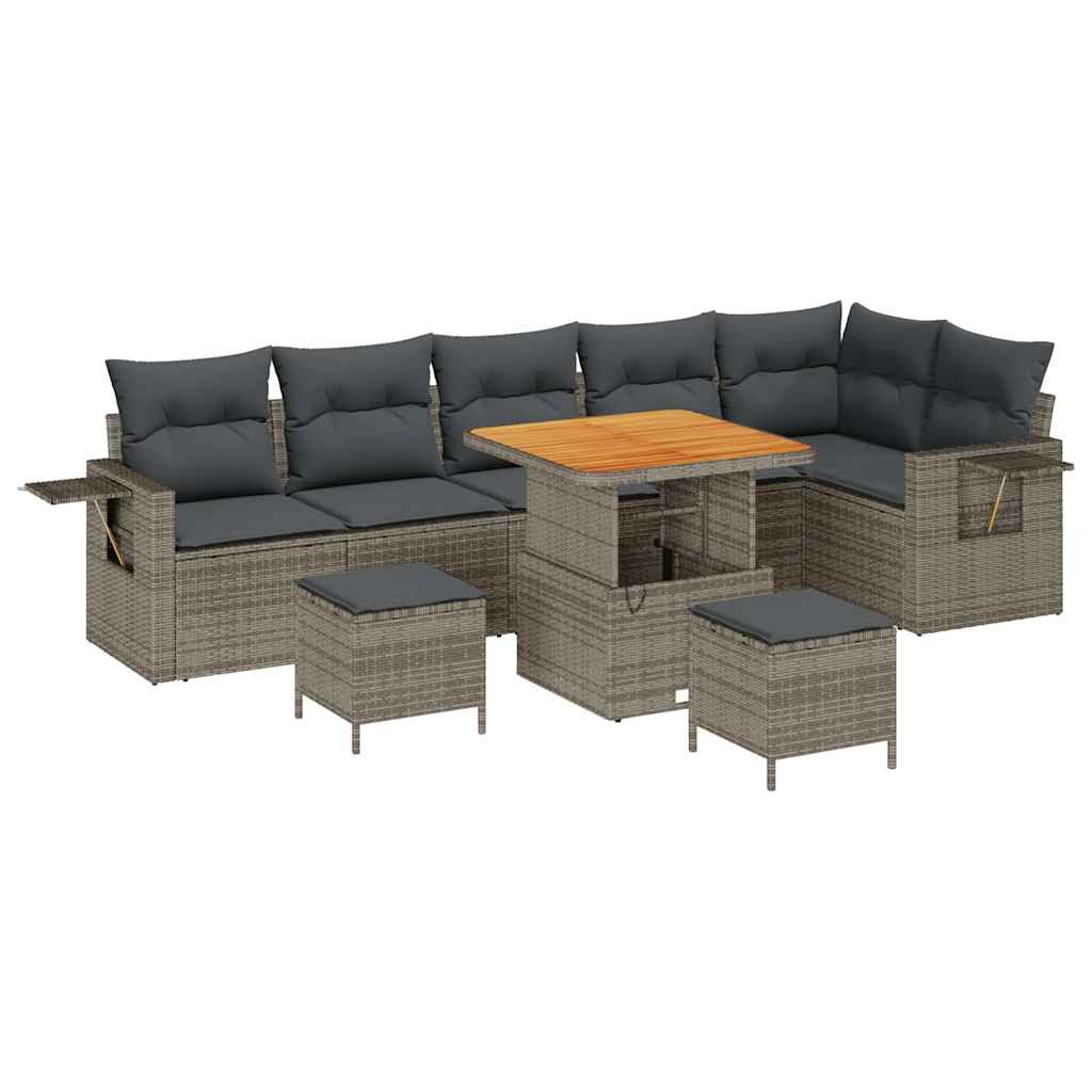 Conjunto de Sofá de Jardim 9 pcs Cinzeto Rattan Sintético