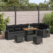 Conjunto de Sofá de Jardim 9 pcs Preto Rattan Sintético