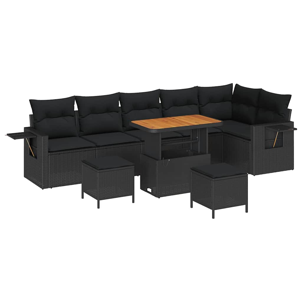 Conjunto de Sofá de Jardim 9 pcs Preto Rattan Sintético