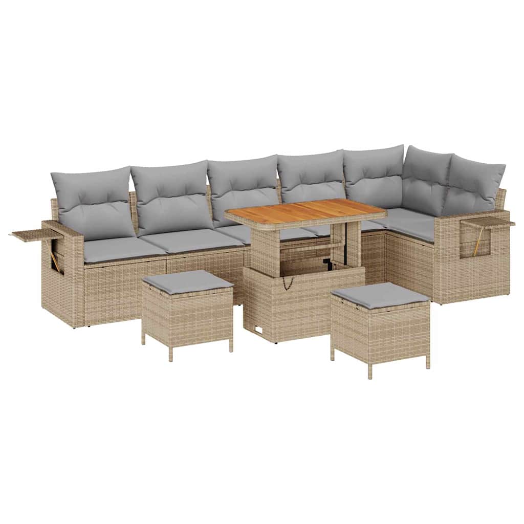 Conjunto de Sofá de Jardim 9 pcs Bege Rattan Sintético