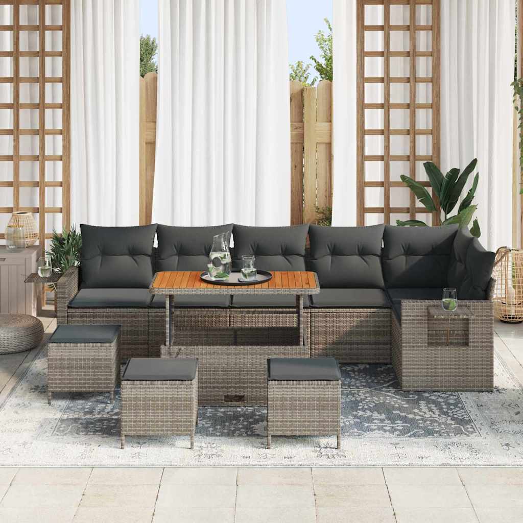 Conjunto de Sofá de Jardim 10 pcs Cinzeto Rattan Sintético