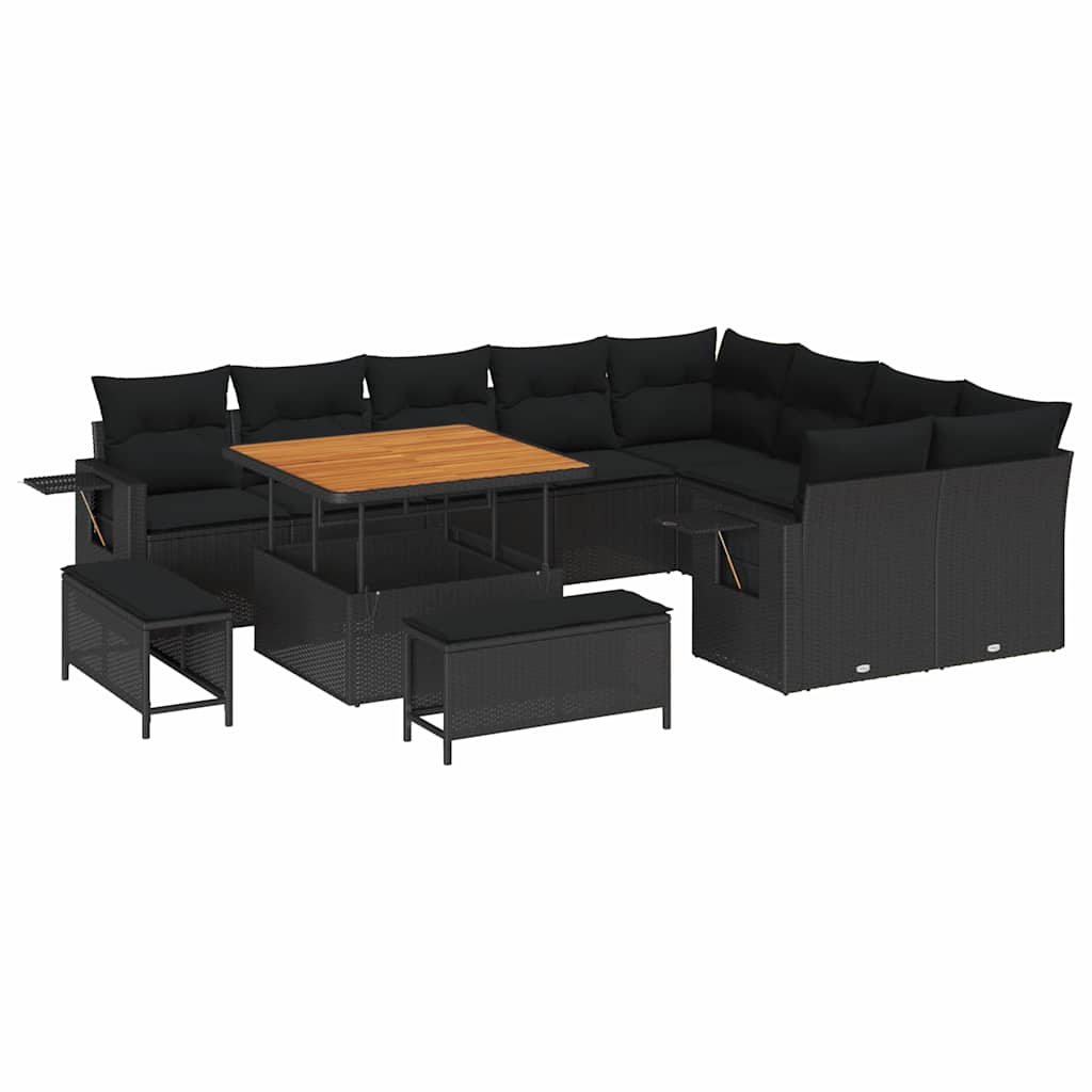 Conjunto de Sofá de Jardim com almofada 12 pcs Preto