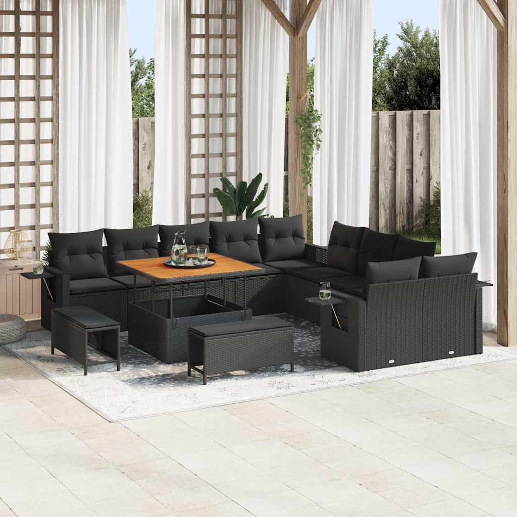 Conjunto de Sofá de Jardim 13 pcs Preto Rattan Sintético