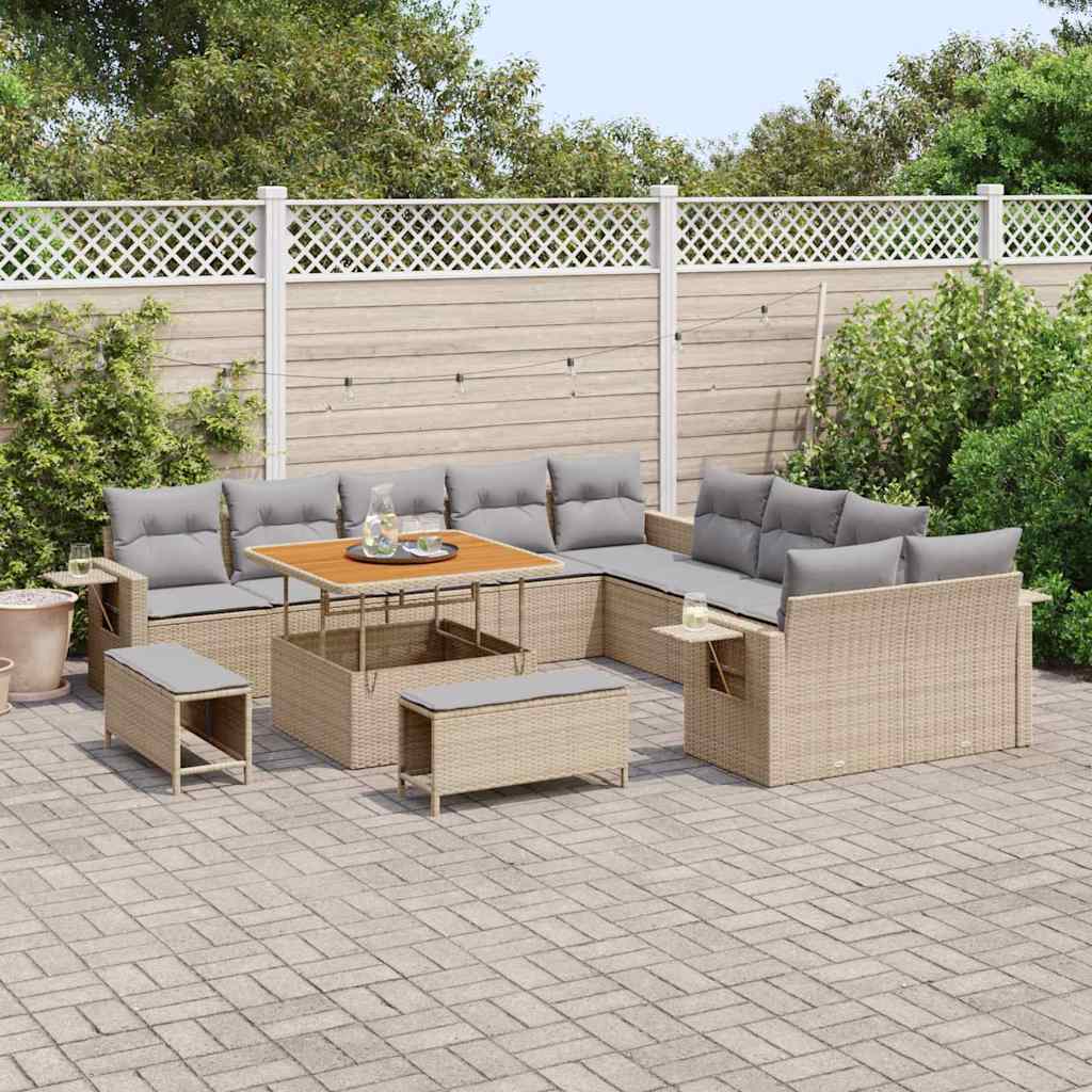 Conjunto de Sofá de Jardim 13 pcs Bege Rattan Sintético