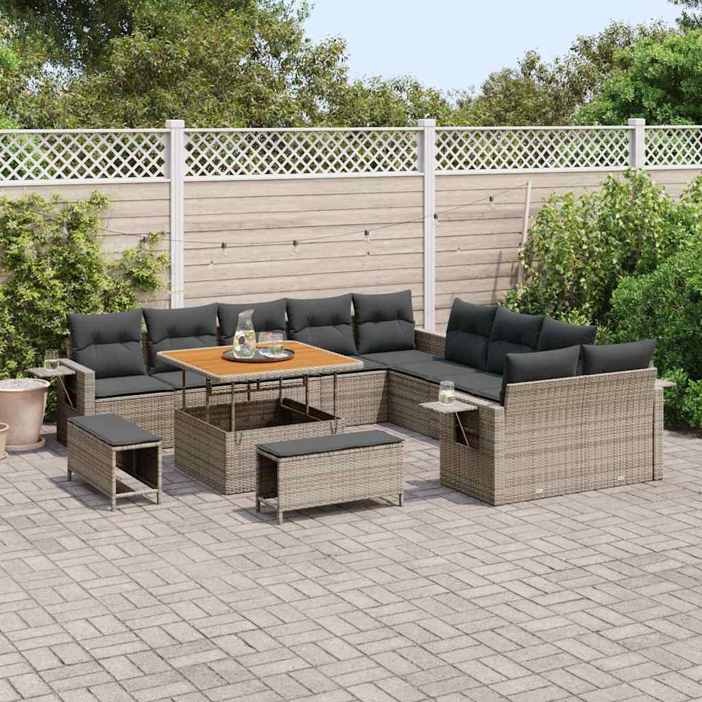 Conjunto de Sofá de Jardim 13 pcs Cinzeto Rattan Sintético