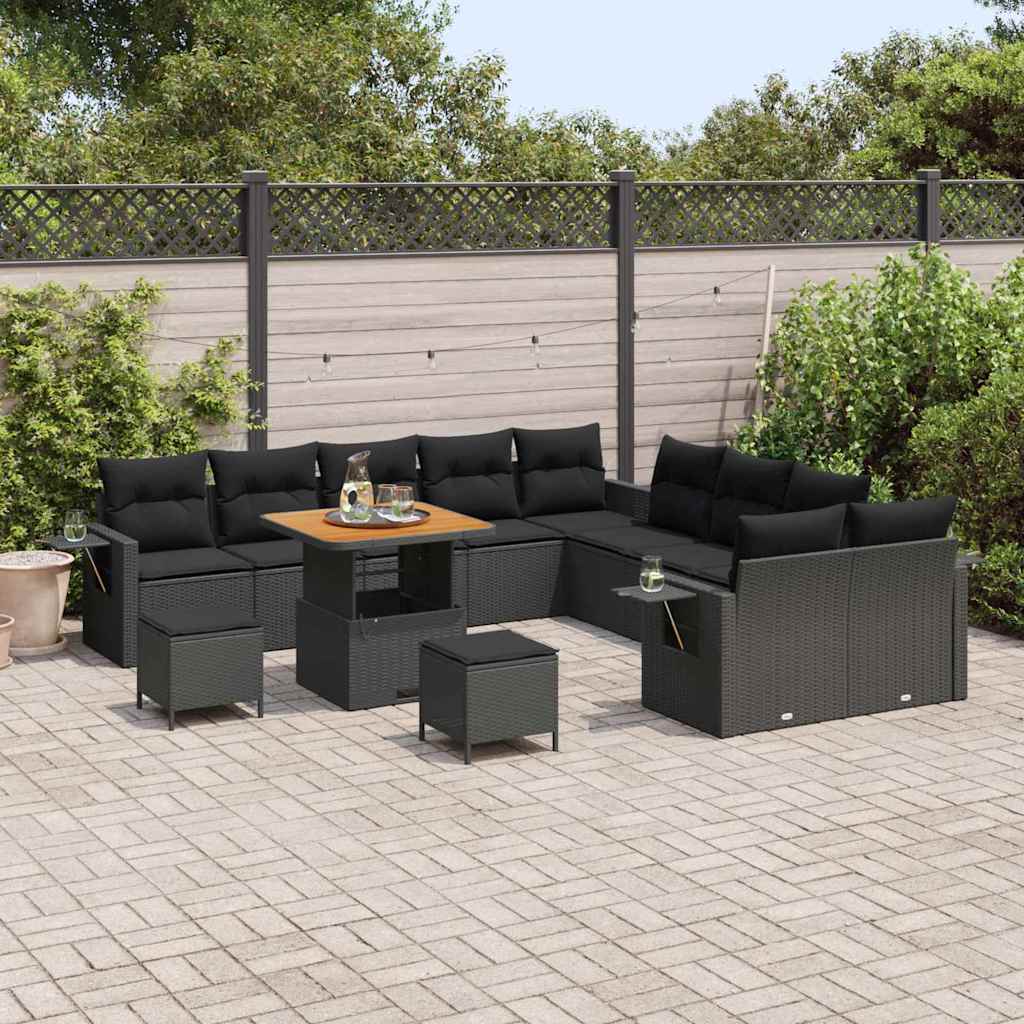 Conjunto de Sofá de Jardim 13 pcs Preto Rattan Sintético