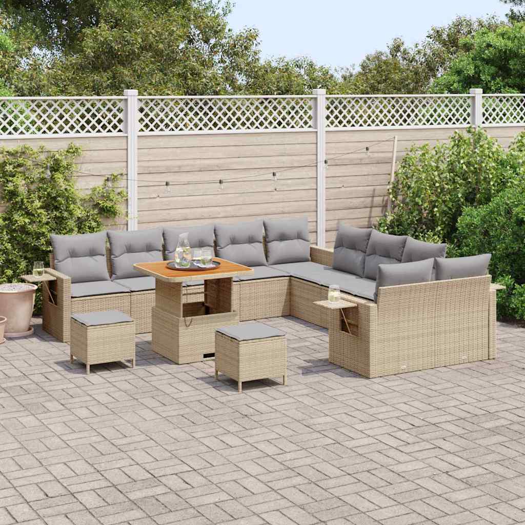 Conjunto de Sofá de Jardim 13 pcs Bege Rattan Sintético
