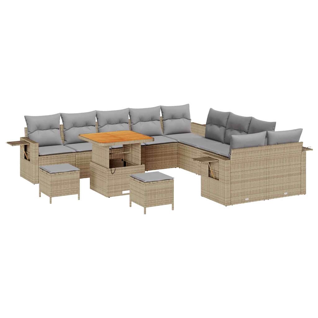 Conjunto de Sofá de Jardim 13 pcs Bege Rattan Sintético