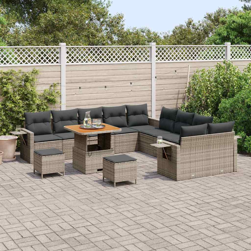 Conjunto de Sofá de Jardim 13 pcs Cinzeto Rattan Sintético