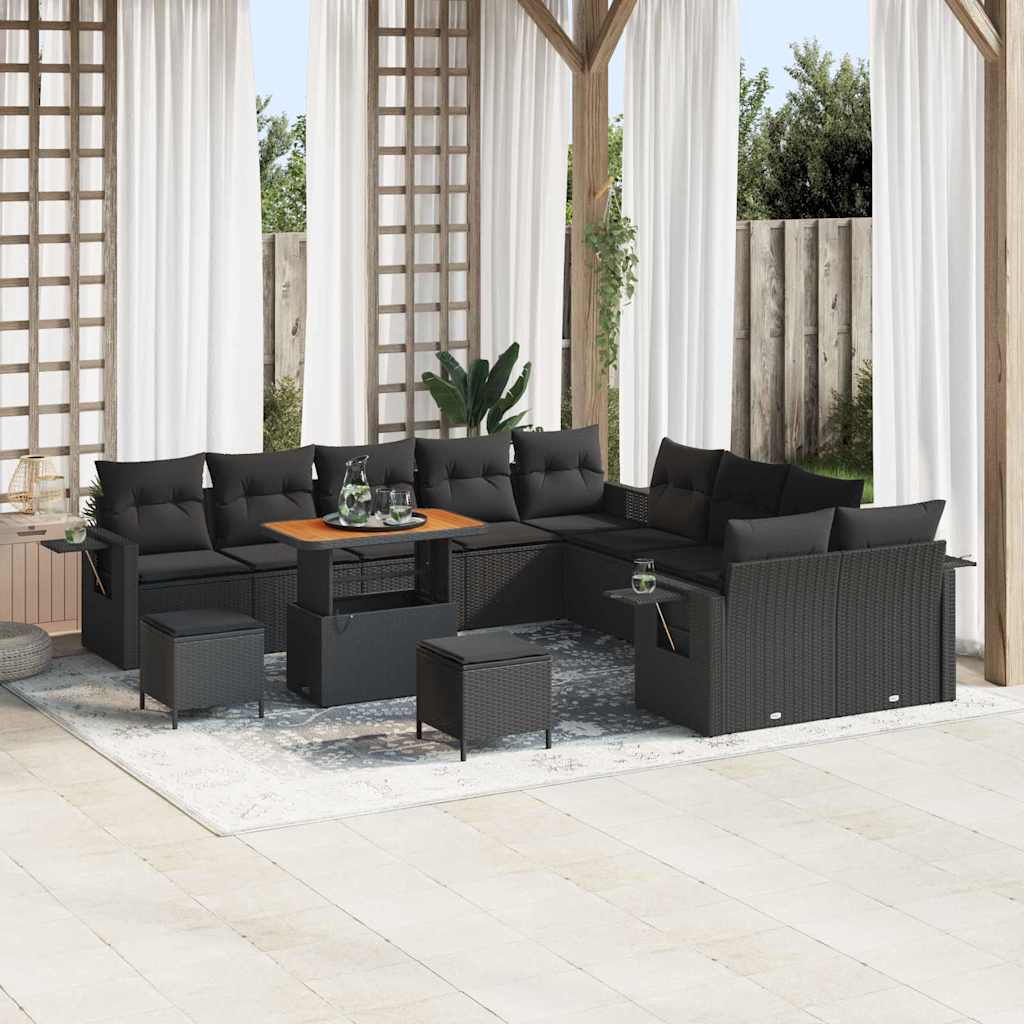 Conjunto de Sofá de Jardim 13 pcs Preto Rattan Sintético