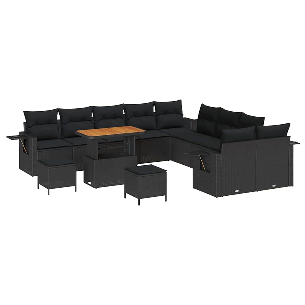 Conjunto de Sofá de Jardim 13 pcs Preto Rattan Sintético
