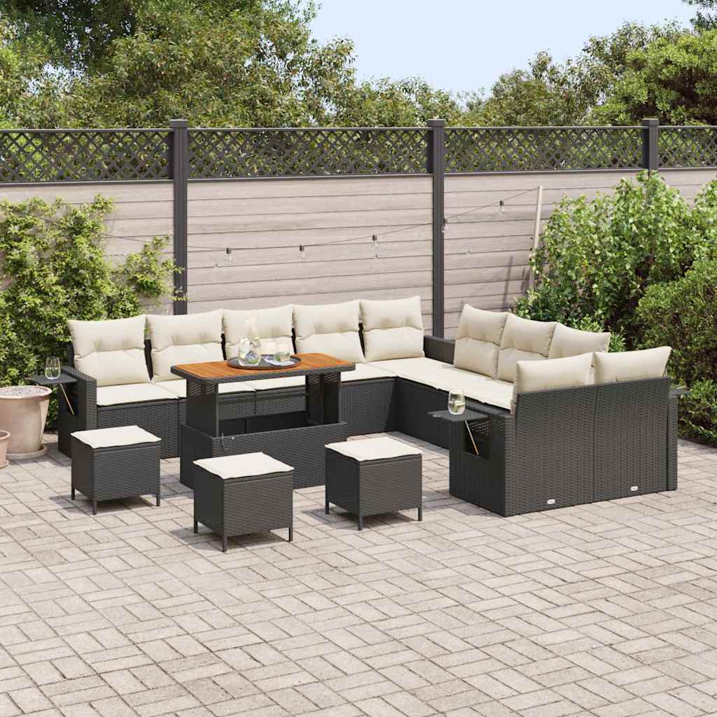 Conjunto de Sofá de Jardim 14 pcs Preto Rattan Sintético