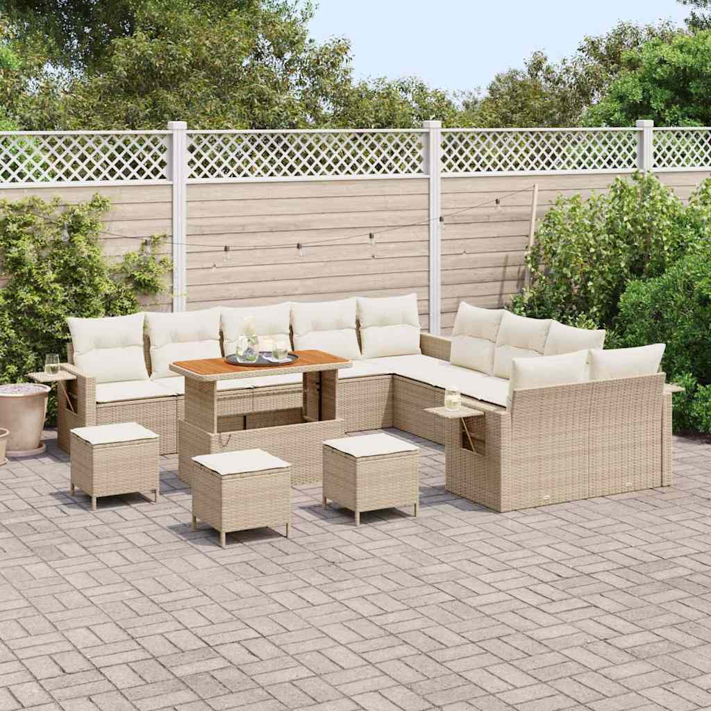 Conjunto de Sofá de Jardim 14 pcs Bege Rattan Sintético