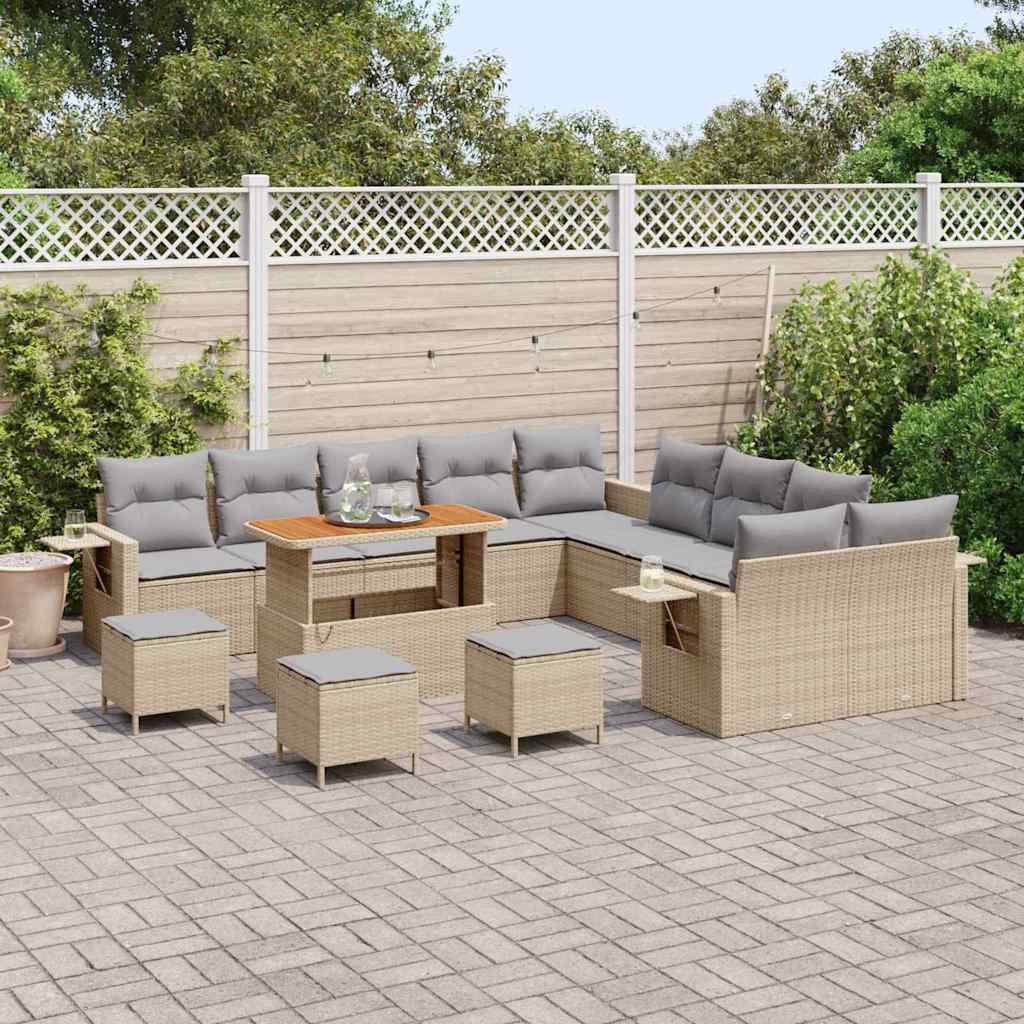 Conjunto de Sofá de Jardim 14 pcs Bege Rattan Sintético