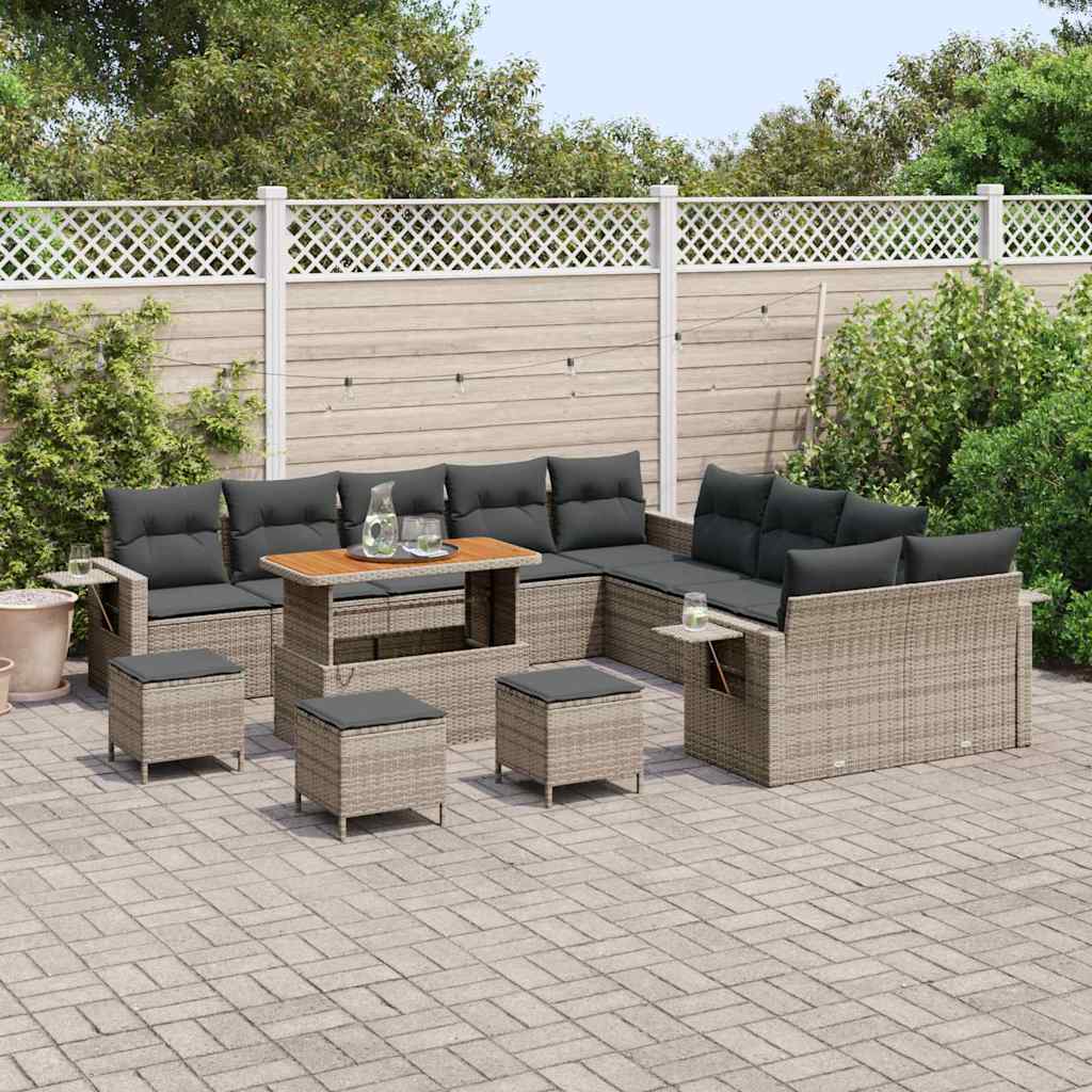 Conjunto de Sofá de Jardim 14 pcs Cinzeto Rattan Sintético