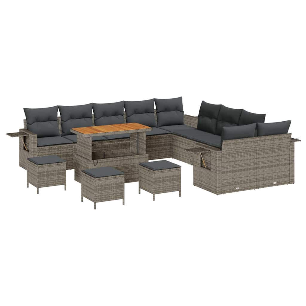 Conjunto de Sofá de Jardim 14 pcs Cinzeto Rattan Sintético