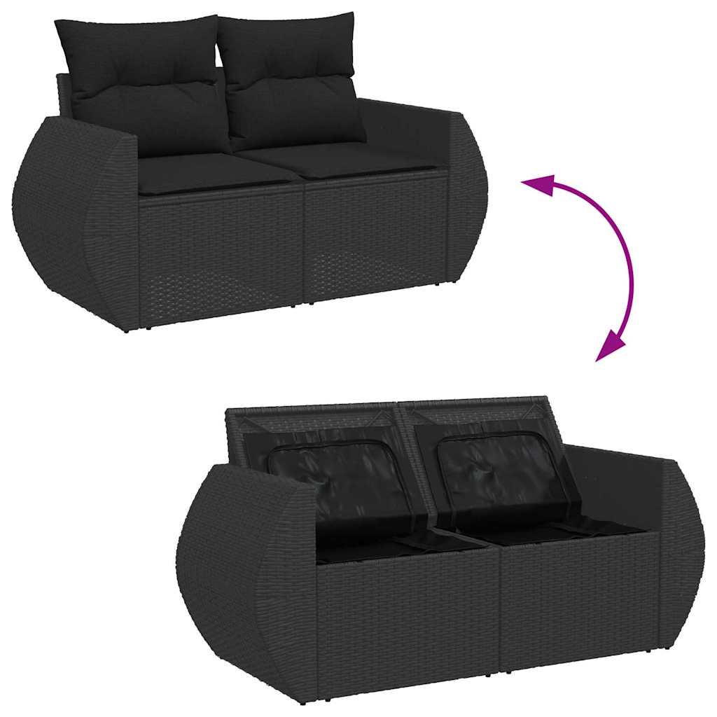 Conjunto de Sofá de Jardim com almofada Manual 8 pcs Preto