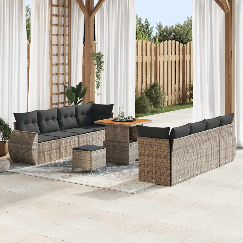 Conjunto de Sofá de Jardim 11 pcs Cinzeto Rattan Sintético