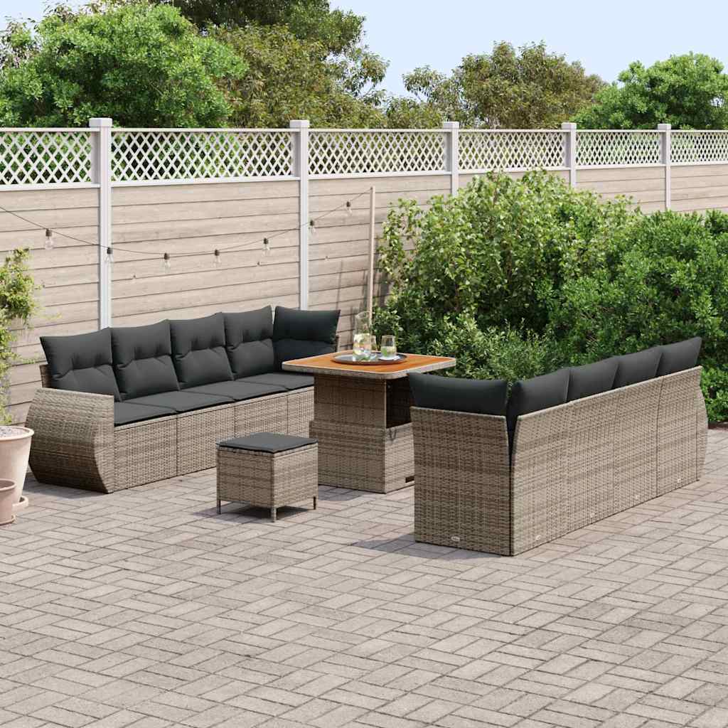 Conjunto de Sofá de Jardim 11 pcs Cinzeto Rattan Sintético