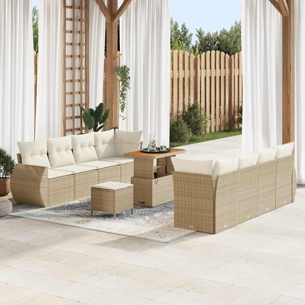 Conjunto de Sofá de Jardim 11 pcs Bege Rattan Sintético