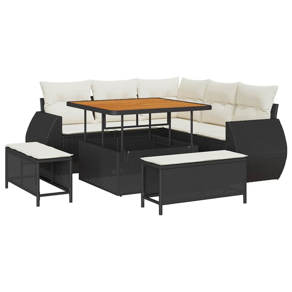 Conjunto de Sofá de Jardim 8 pcs Preto e Creme vime PE