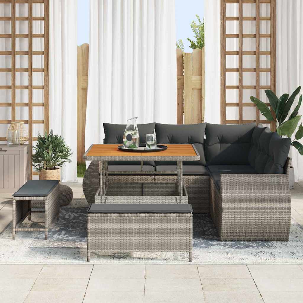 Conjunto de Sofá de Jardim com almofada 8 pcs Cinzeto vime PE