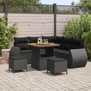 Conjunto de Sofá de Jardim com almofada 8 pcs Preto vime PE