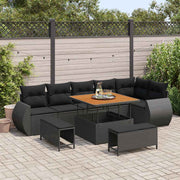 Conjunto de Sofá de Jardim 9 pcs Preto Rattan de Polipropileno