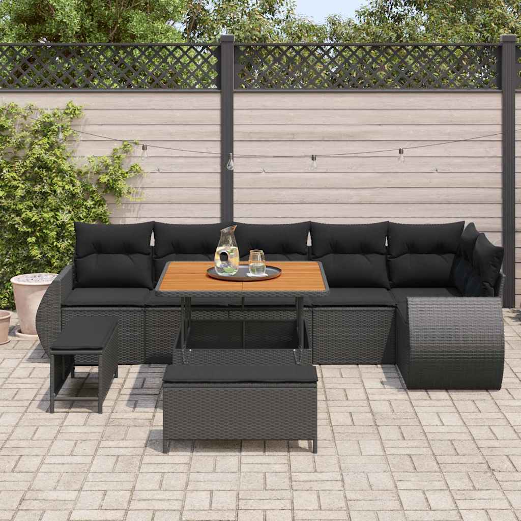 Conjunto de Sofá de Jardim 9 pcs Preto Rattan de Polipropileno