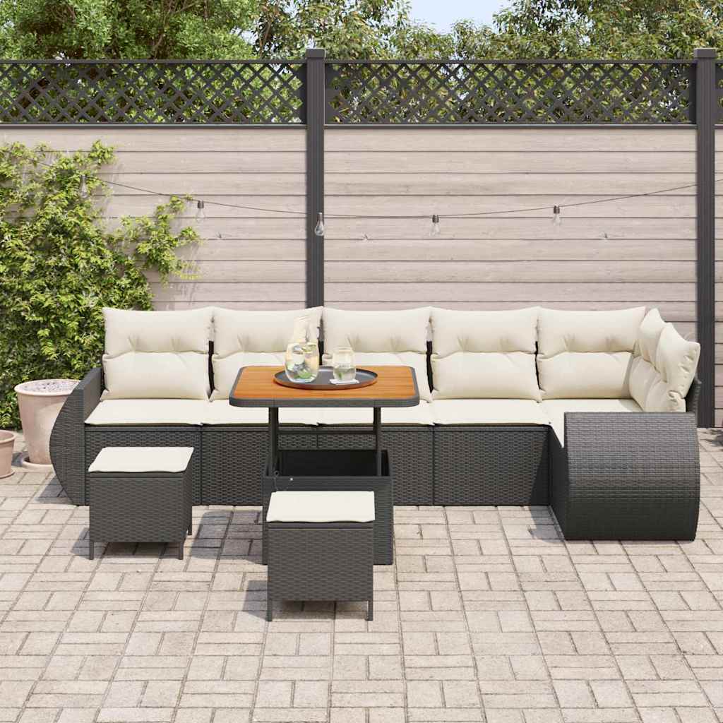 Conjunto de Sofá de Jardim 9 pcs Preto e creme 80 x 80 x 71 cm
