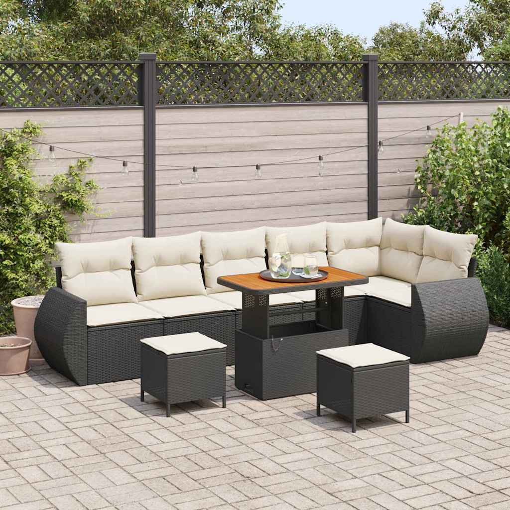 Conjunto de Sofá de Jardim 9 pcs Preto e creme 90 x 55 x 71 cm