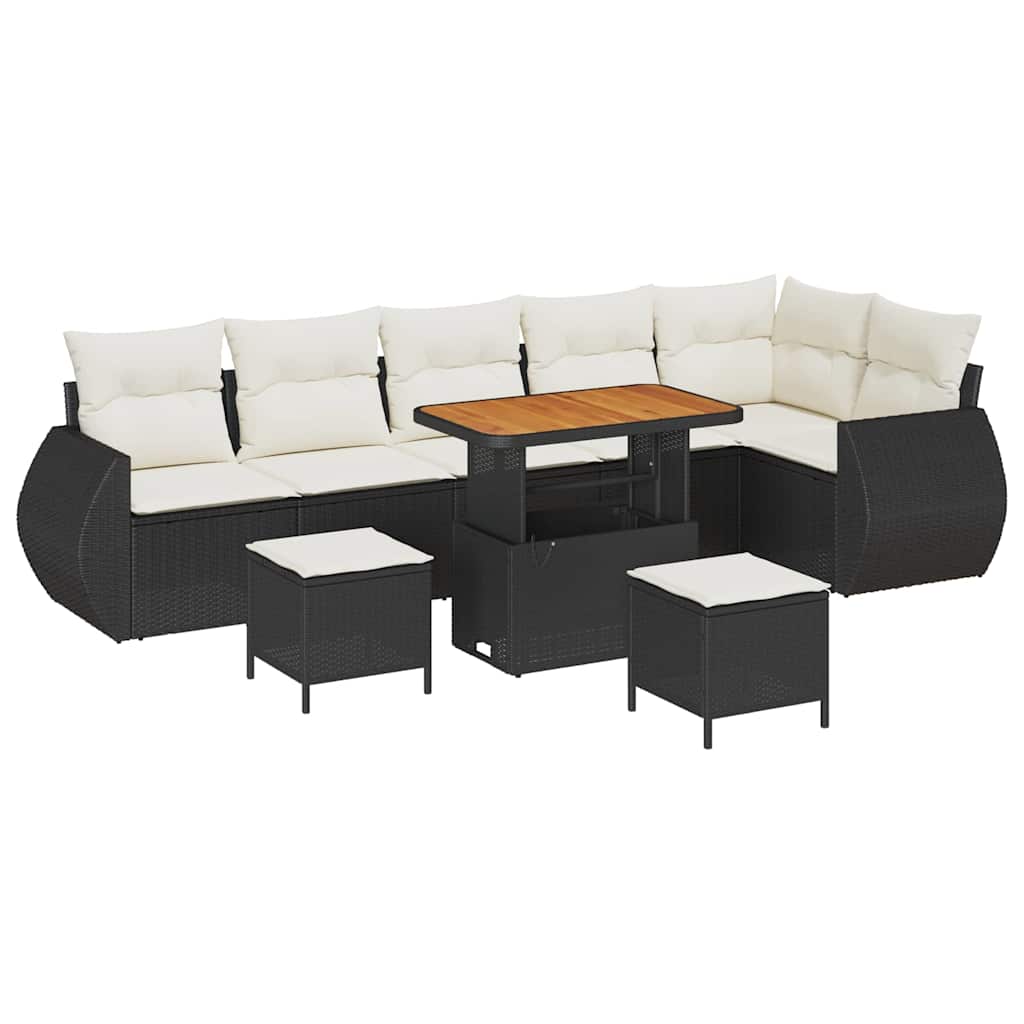Conjunto de Sofá de Jardim 9 pcs Preto e creme 90 x 55 x 71 cm