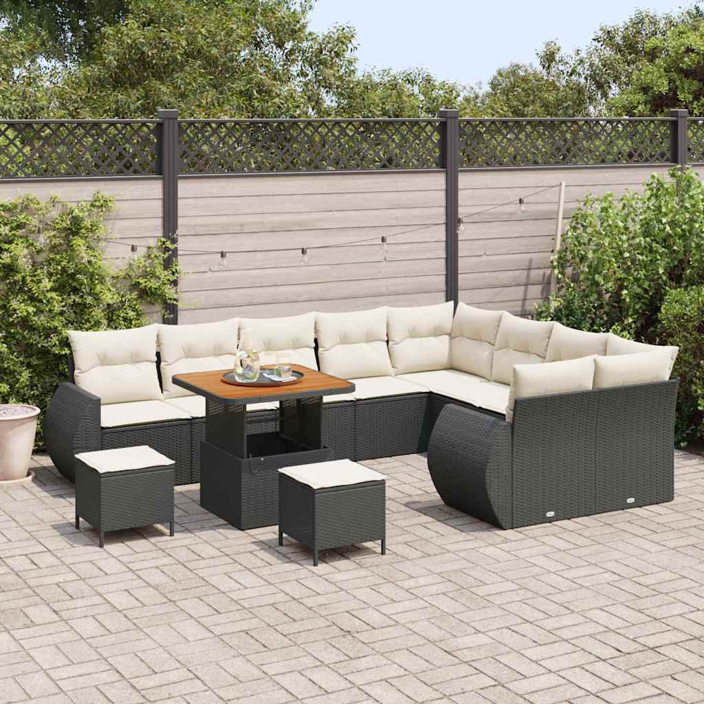 Conjunto de Sofá de Jardim 12 pcs Preto e creme 80 x 80 x 71 cm