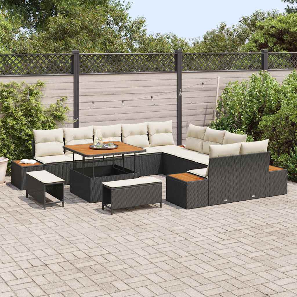 Conjunto de Sofá de Jardim com almofada Bege Rattan Sintético