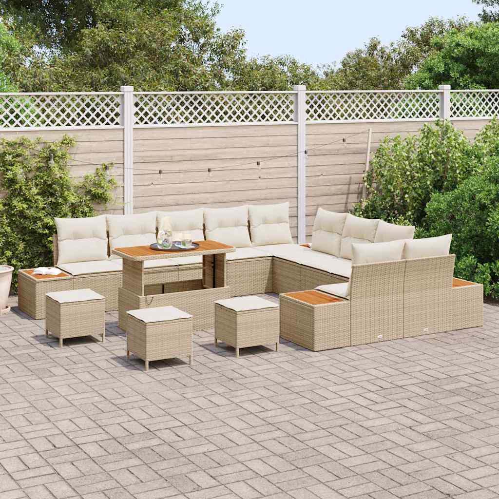 Conjunto de Sofá de Jardim com almofada Bege Rattan Sintético