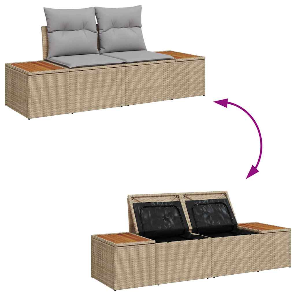 Conjunto de Sofá de Jardim com almofada Bege Rattan Sintético
