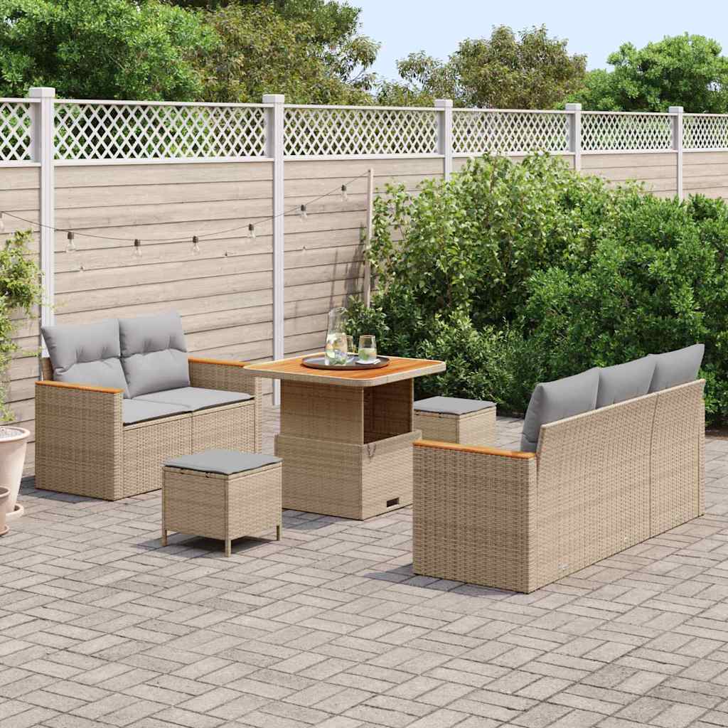 Conjunto de Sofá de Jardim com almofada Bege Rattan Sintético
