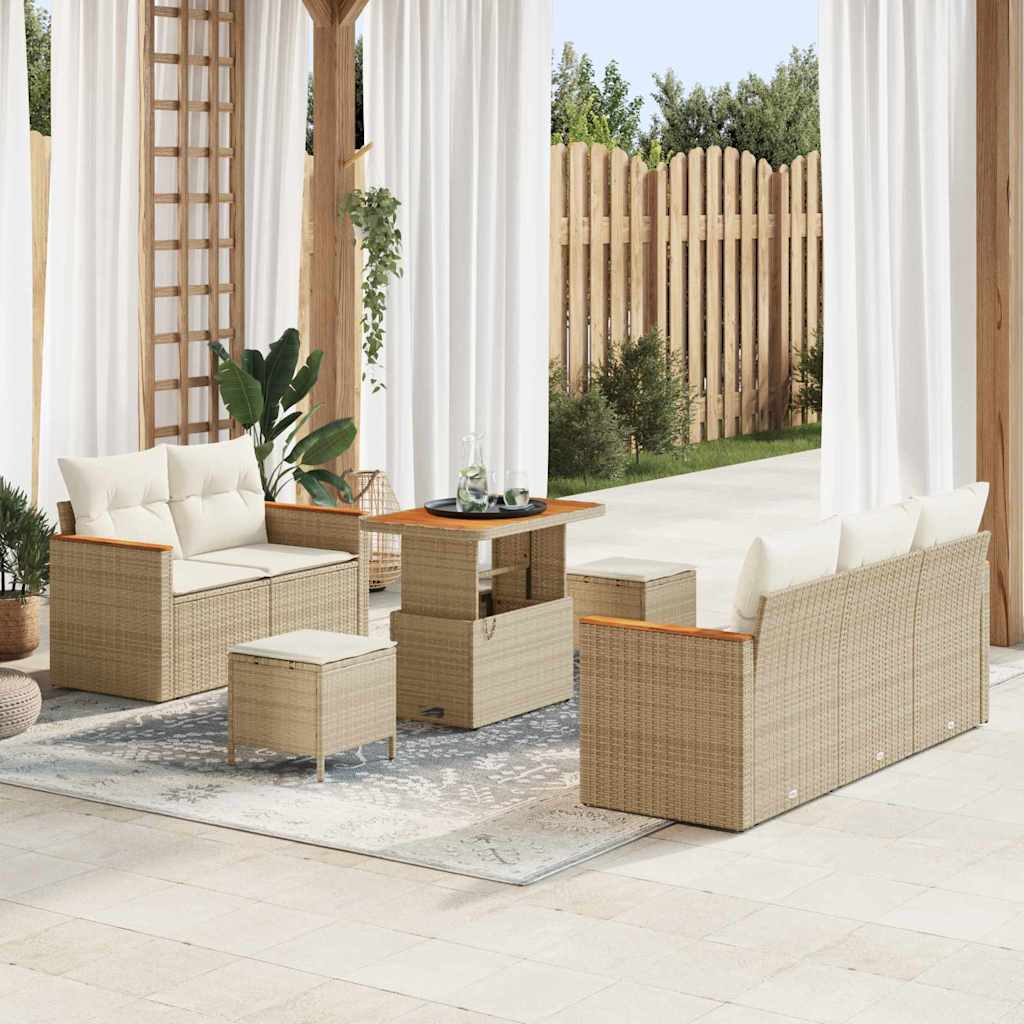 Conjunto de Sofá de Jardim com almofada Bege Rattan Sintético