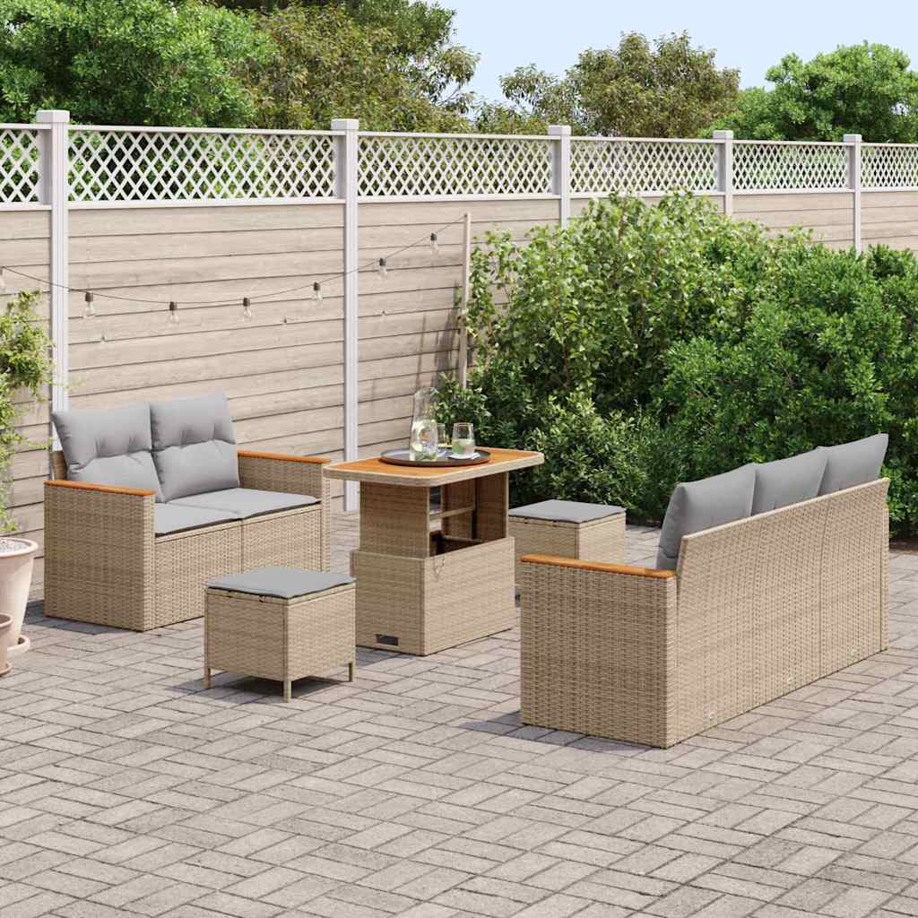 Conjunto de Sofá de Jardim com almofada Bege Rattan Sintético