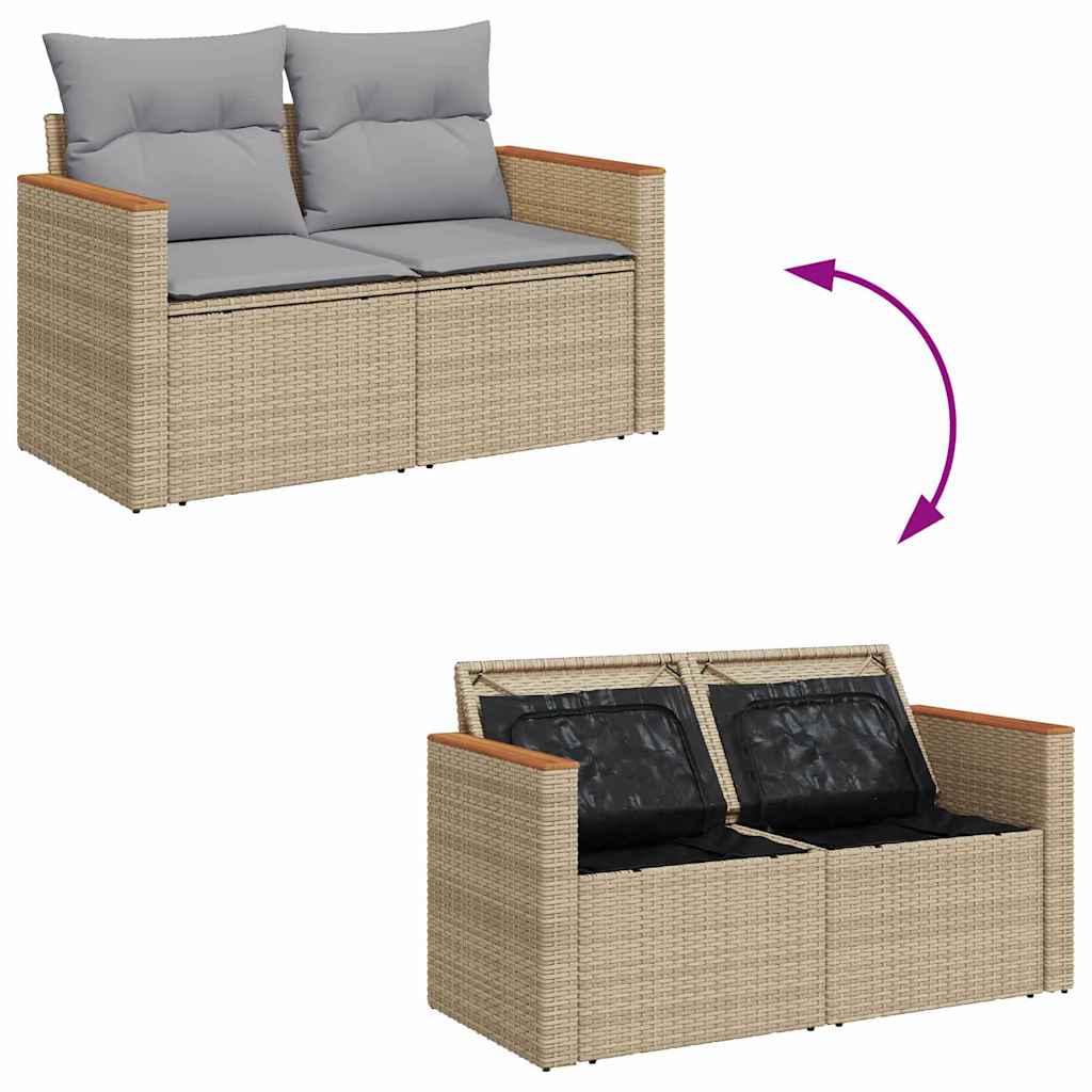Conjunto de Sofá de Jardim com almofada Bege Rattan Sintético